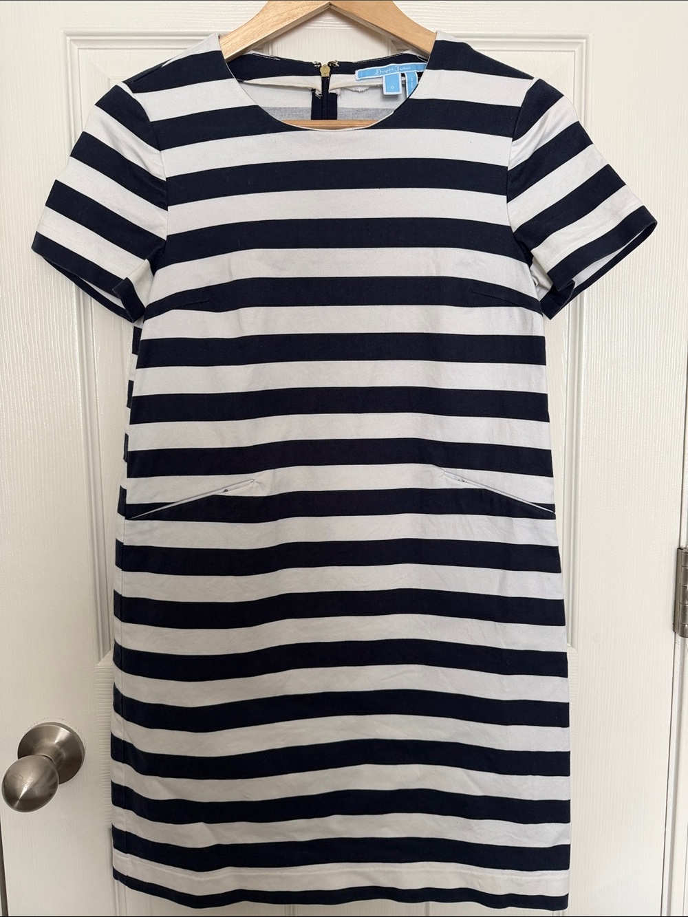 Draper James Navy and White Striped Shift Dress | Size 0